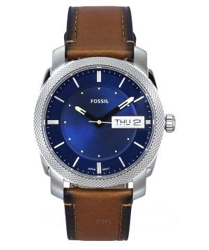 Reloj para hombre Fossil Machine con correa de cuero marrón y esfera azul de cuarzo FS5920