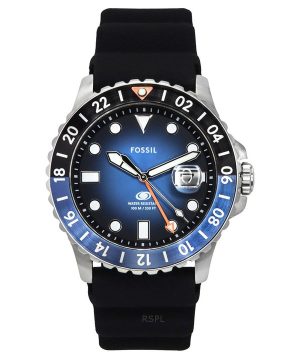 Reloj para hombre Fossil Blue GMT con correa de silicona y esfera de rayos de sol en negro y azul FS6049 100M