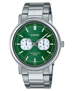 Reloj Casio estándar analógico de acero inoxidable con esfera verde y cuarzo MTP-E335D-3EV para hombre