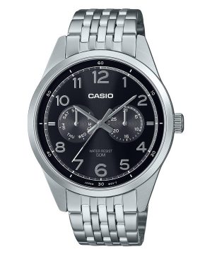 Reloj Casio estándar analógico de acero inoxidable con esfera negra y cuarzo MTP-E340D-1AV para hombre