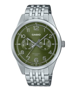 Reloj Casio estándar analógico de acero inoxidable con esfera verde y cuarzo MTP-E340D-3AV para hombre