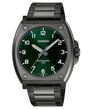 Reloj Casio analógico estándar de acero inoxidable chapado en iones negros con esfera verde y cuarzo MTP-E730B-3AV para hombre