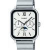 Reloj Casio estándar analógico con fase lunar de acero inoxidable y esfera blanca de cuarzo MTP-M305D-7A2V para hombre