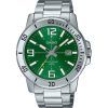 Reloj Casio estándar analógico de acero inoxidable con esfera verde y cuarzo MTP-VD01D-3BV para hombre