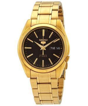 Reloj para hombre Seiko 5 Sports en tono dorado, acero inoxidable, esfera negra, 21 joyas, automático SNKL50K1