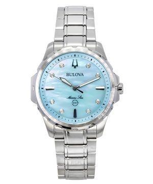 Reloj de cuarzo Bulova Marine Star con detalles de diamantes y esfera de nácar azul de acero inoxidable 96P248 100 para mujer