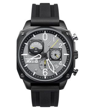 AVI-8 Hawker Hunter Cronógrafo retrógrado Correa de caucho negra táctica Reloj de cuarzo con esfera gris AV-4052-R1 para hombre