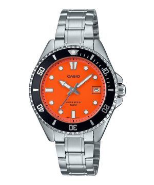 Reloj Casio Standard analógico de acero inoxidable con esfera naranja y cuarzo MDV-10D-4A1V para hombre