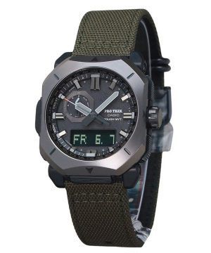 Reloj para hombre Casio ProTrek analógico digital con correa de tela de cordura verde y esfera gris Tough Solar PRW-6900YB-3 100