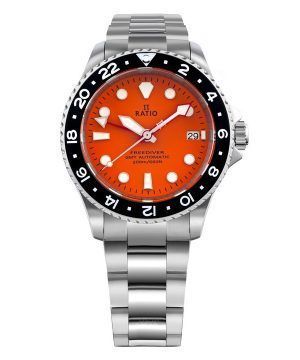 Ratio FreeDiver GMT Series Zafiro Acero inoxidable Esfera naranja Automático RTF055 200M Reloj para hombre