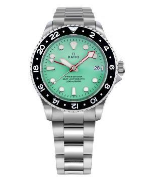 Ratio FreeDiver GMT Series Zafiro Acero inoxidable Esfera verde Automático RTF059 200M Reloj para hombre