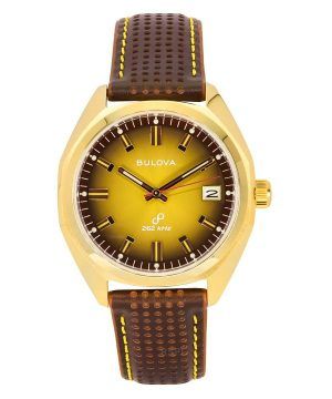 Reloj de cuarzo Bulova Jet Star con correa de cuero y esfera dorada 97B214 para hombre