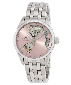 Reloj Hamilton Jazzmaster de acero inoxidable con esfera abierta en forma de corazón rosa, automático, H32215170 para mujer