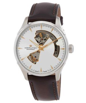 Reloj Hamilton Jazzmaster con correa de cuero y esfera plateada con corazón abierto, automático, H32675551 para hombre