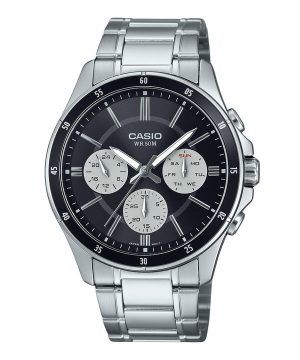 Reloj Casio Standard analógico de cuarzo con esfera negra y baño de iones de acero inoxidable MTP-1374D-1A3V para hombre