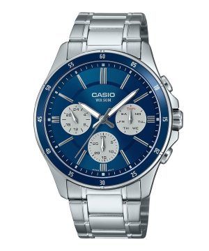 Reloj Casio Standard analógico de cuarzo con esfera azul y baño de iones de acero inoxidable MTP-1374D-2A3V para hombre