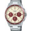 Reloj Casio Standard analógico de cuarzo con esfera color crema y baño de iones de acero inoxidable MTP-1374D-5A2V para hombre