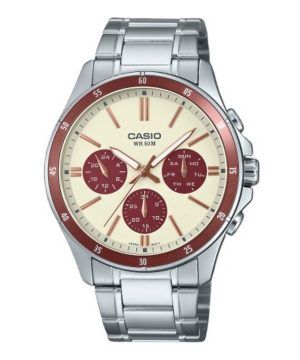 Reloj Casio Standard analógico de cuarzo con esfera color crema y baño de iones de acero inoxidable MTP-1374D-5A2V para hombre