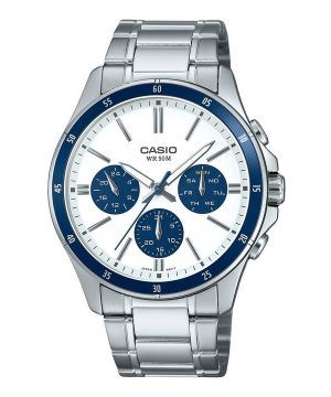 Reloj Casio Standard analógico de cuarzo con esfera blanca y baño de iones de acero inoxidable MTP-1374D-7A2V para hombre