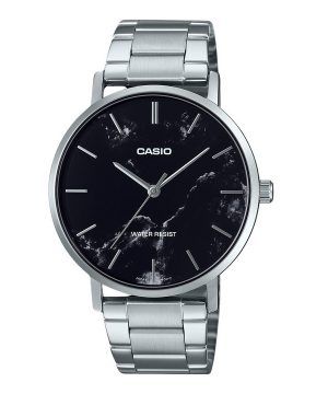 Reloj Casio Standard analógico de acero inoxidable con esfera negra inspirada en el mármol MTP-VT01DM-1A para hombre