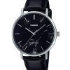 Reloj Casio Standard analógico con correa de cuero negra y esfera negra inspirada en el mármol, de cuarzo MTP-VT01LM-1A para hom