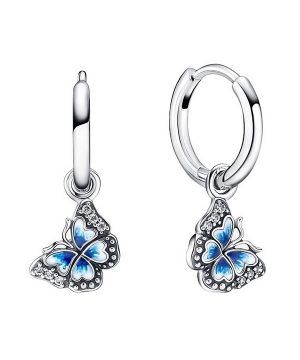 Pendientes de aro con mariposa azul Pandora en plata de ley 290778C01 para mujer