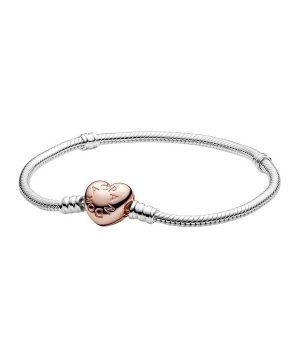 Pulsera Pandora Moments con cadena de serpiente y cierre de corazón 580719-17 para mujer