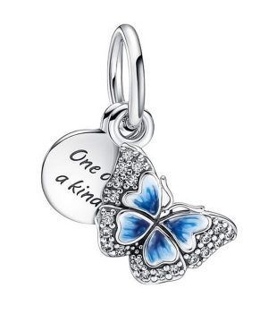 Charm doble colgante con mariposa azul y cita de Pandora 790757C01 para mujer