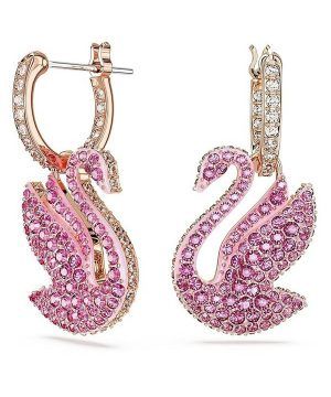 Pendientes colgantes con cristales de cisne de Swarovski en tono rosa y baño en oro rosa 5647544 para mujer