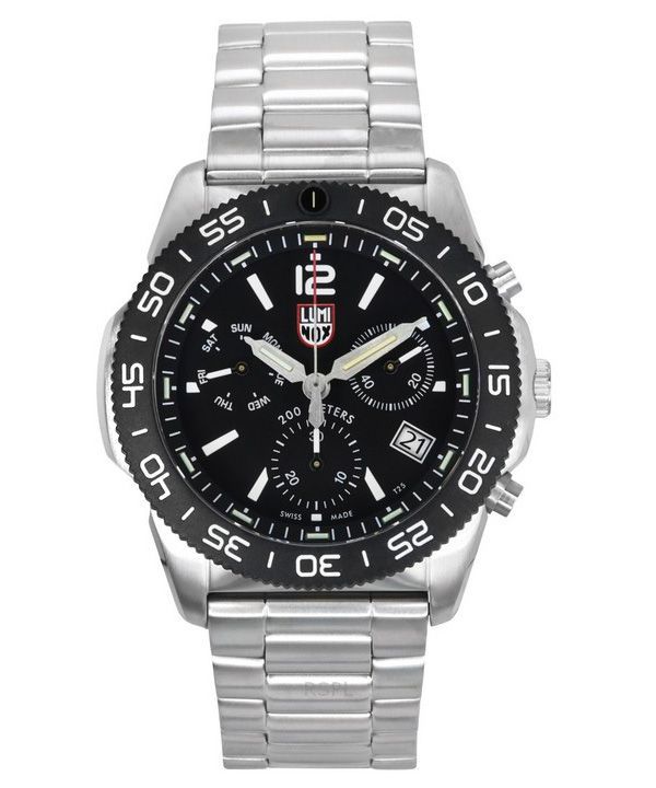 Reloj cronógrafo Luminox Pacific Diver de acero inoxidable con esfera negra y cuarzo XS.3142 200M para hombre