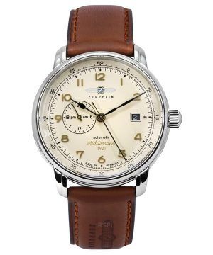 Reloj Zeppelin Mediterranean con correa de piel y esfera beige, automático, 96685, para hombre