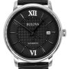 Reloj analógico Bulova Hudson con correa de cuero y esfera negra, automático, 96B441, para hombre