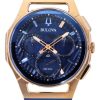 Reloj cronógrafo de cuarzo Bulova Marc Anthony CURV con correa de caucho y esfera azul 97A185 para hombre