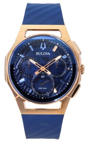 Reloj cronógrafo de cuarzo Bulova Marc Anthony CURV con correa de caucho y esfera azul 97A185 para hombre