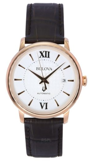 Reloj automático Bulova Hudson 97B225 con correa de piel y esfera plateada para hombre