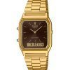 Reloj unisex Casio vintage analógico digital de acero inoxidable en tono dorado con esfera marrón de cuarzo AQ-230GA-5A