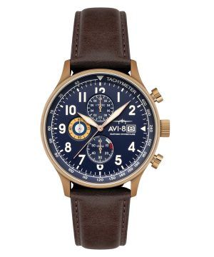 Reloj de cuarzo para hombre AVI-8 Hawker Hurricane Classic Chronograph con correa de piel y esfera azul almirante AV-4011-0O