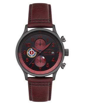 Reloj de cuarzo para hombre AVI-8 Hawker Hurricane Classic Chronograph con correa de piel color rojo sangre y esfera negra AV-40