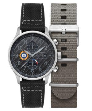 Reloj de cuarzo Hawker Hurricane Classic Chronograph de fibra de carbono con esfera negra AV-4011-0W para hombre con correa adic