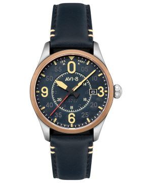 Reloj automático Spitfire Smith AVI-8 AV-4090-05 para hombre con correa de piel azul desgastada y esfera azul