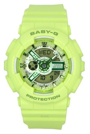 Reloj analógico digital Casio Baby-G con correa de resina verde y esfera verde de cuarzo BA-110YK-3A 100 m para mujer