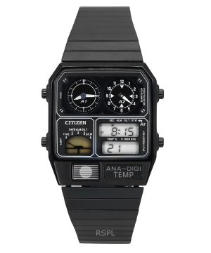 Reloj Citizen analógico digital de cuarzo con doble horario, acero inoxidable y esfera negra JG2105-93E para hombre