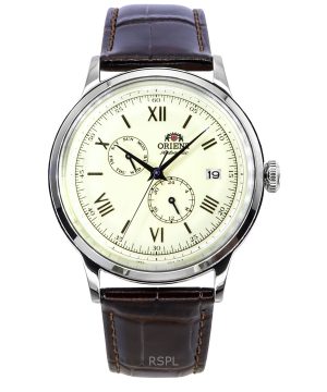 Reloj Orient Classic Bambino Version 8 con correa de piel y esfera beige, automático, RA-AK0702Y para hombre