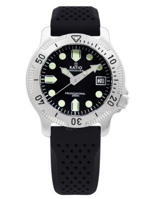 Ratio FreeDiver Professional Zafiro Esfera negra Cuarzo RTF021 200M Reloj para hombre