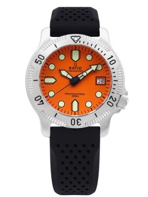 Ratio FreeDiver Professional Zafiro Esfera naranja Cuarzo RTF025 200M Reloj para hombre