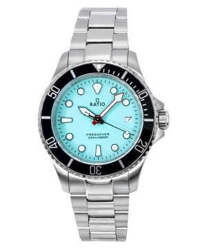 Reloj de cuarzo Ratio FreeDiver de acero inoxidable con zafiro y esfera azul hielo RTF032 200M para hombre