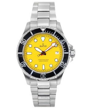 Reloj de cuarzo Ratio FreeDiver de acero inoxidable con zafiro y esfera amarilla RTF034 200M para hombre