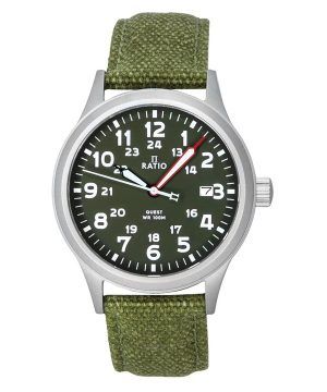 Reloj de campo para hombre Ratio Quest con correa de lona de zafiro y esfera verde caqui, cuarzo RTQ029 100M, edición Lewis and