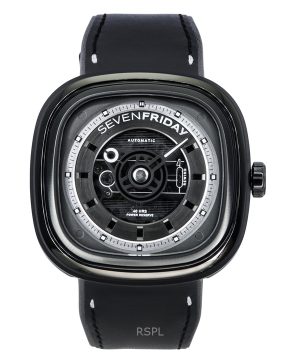 Reloj automático Sevenfriday T-Series SF-T1-04 para hombre, con correa de cuero y esfera esquelética negra y capacidad NFC