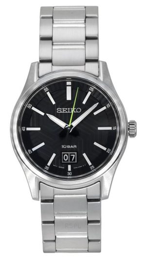 Reloj Seiko analógico de acero inoxidable con esfera negra y cuarzo SUR535P1 100M para hombre